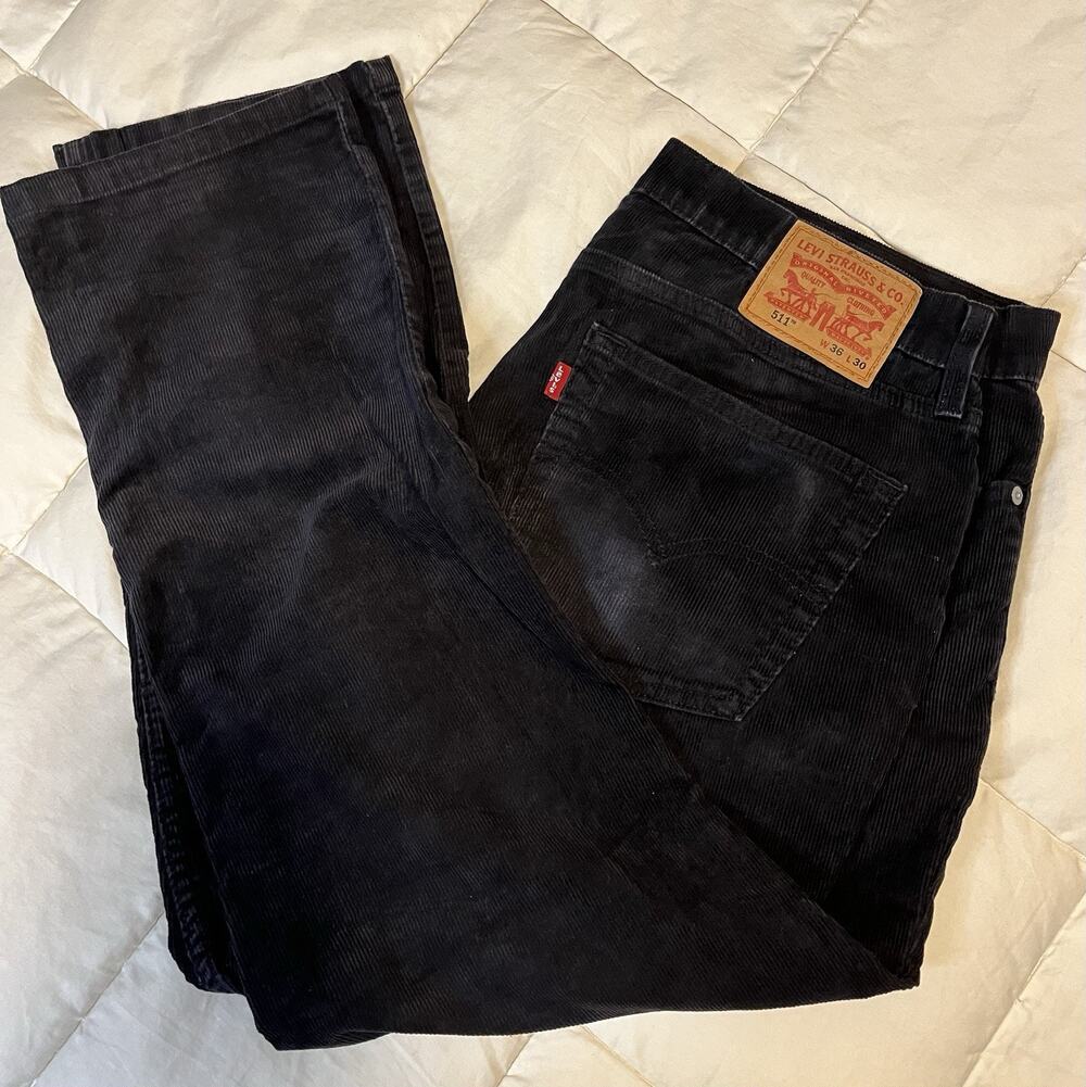 Levis 511 Mens 36/30 Black Corduroy Slim Straight Stretch Jeans Pants